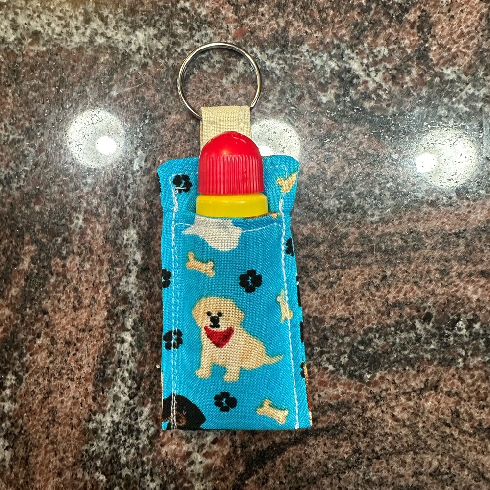 Handmade lip balm holder keychain- dog print